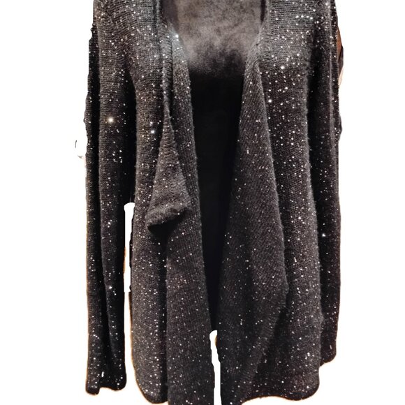 Design 365 Women's Size Large Black Silver Sequined Cardigan - Picture 1 of 6